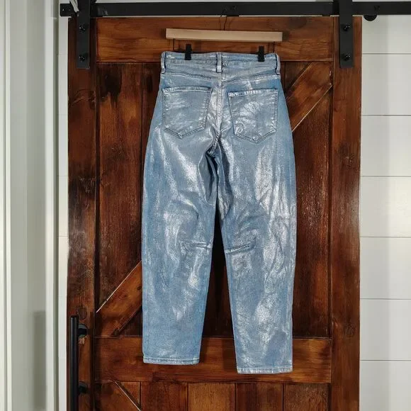 Kut From the Kloth Ashley Slouchy Barrel Jeans Womens Size 2 High Rise Metallic - Picture 4 of 11